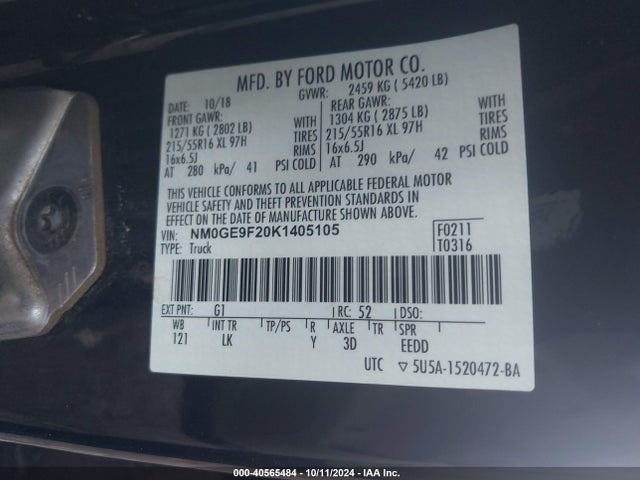 Ford Transit Connect Xlt 2019 NM0GE9F20K1405105 Image 9