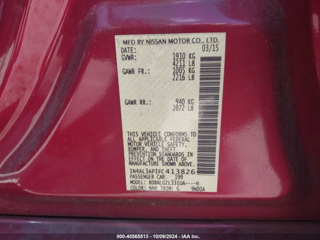 Nissan Altima 2.5 S 2015 1N4AL3AP1FC413826 Image 9