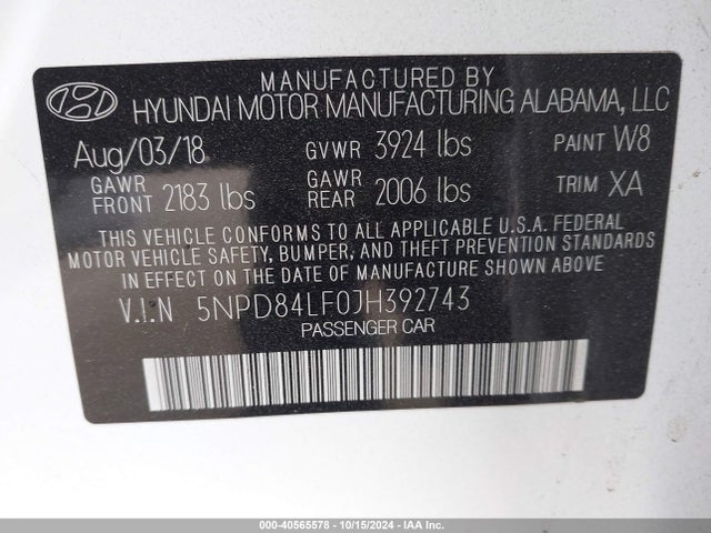 Hyundai Elantra Value Edition 2018 5NPD84LF0JH392743 Image 9