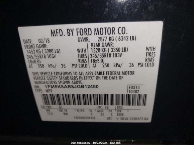 1FM5K8AR8JGB12450 Ford Police Interceptor Utility