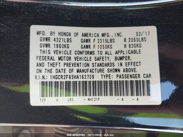 Honda Accord Ex-l 2017 1HGCR2F85HA162709 Image 9