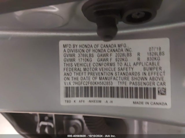 Honda Civic Lx 2019 2HGFC2F60KH582853 Image 9