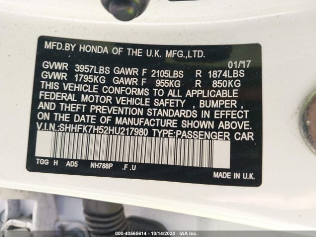 SHHFK7H52HU217980 Honda CIVIC EX