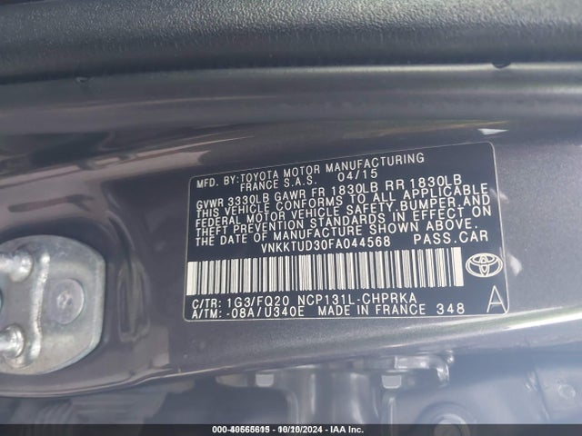VNKKTUD30FA044568 Toyota YARIS L