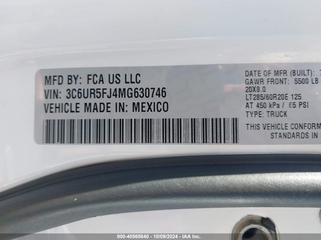 3C6UR5FJ4MG630746 RAM 2500 Laramie  4x4 6'4 Box