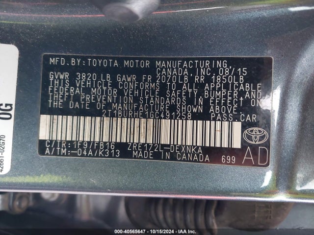 Toyota COROLLA LE 2016 2T1BURHE1GC491258 Image 9