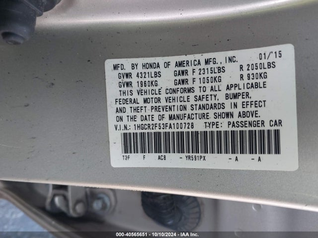 Honda Accord Sport 2015 1HGCR2F53FA100728 Image 9