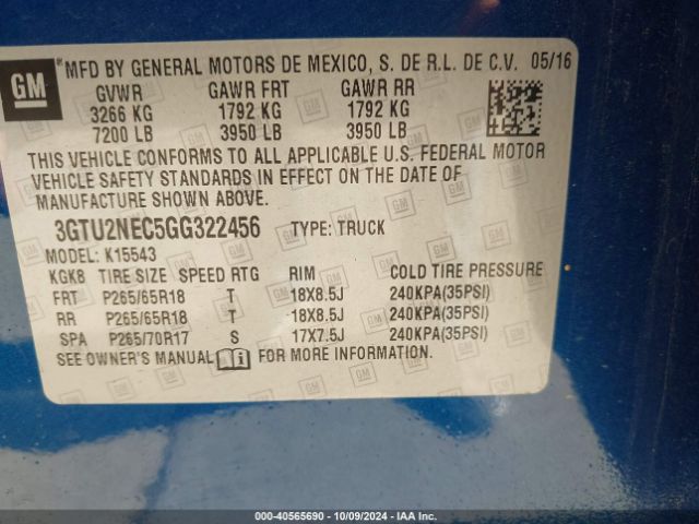 3GTU2NEC5GG322456 GMC Sierra 1500 Slt