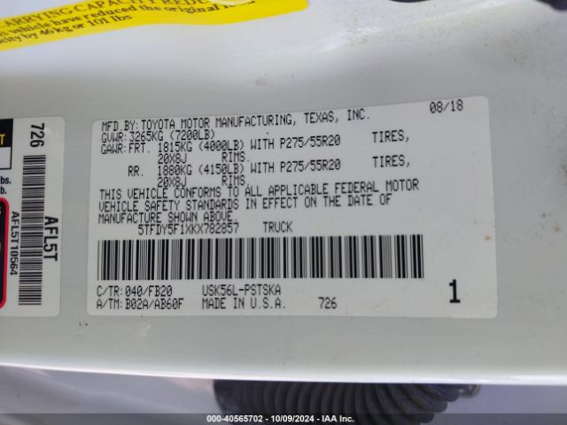5TFDY5F1XKX782857 Toyota Tundra Sr5 5.7l V8