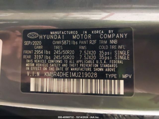KM8R4DHE1MU219028 Hyundai Palisade Sel