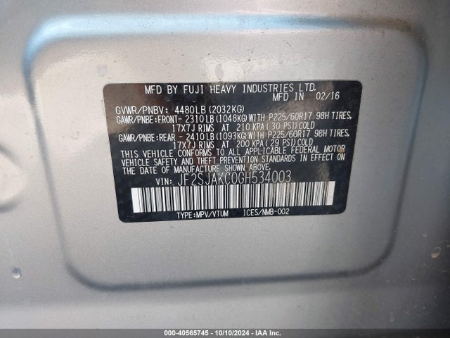 Subaru Forester 2.5i Limited 2016 JF2SJAKC0GH534003 Image 9