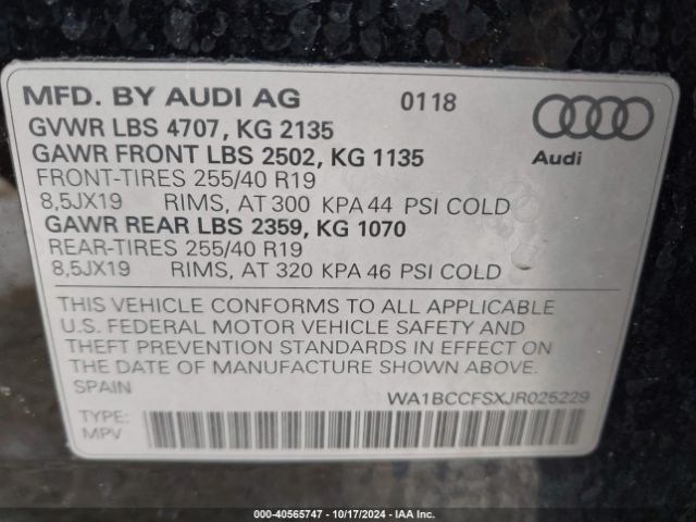 WA1BCCFSXJR025229 Audi Q3 2.0t Premium/2.0t Sport Premium