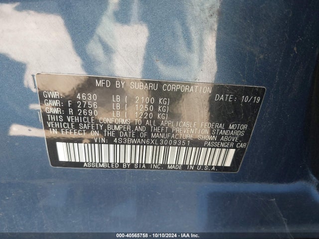 4S3BWAN6XL3009351 Subaru Legacy Limited