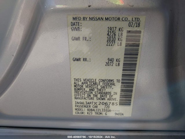 Nissan Altima 2.5 Sv 2018 1N4AL3AP7JC206785 Image 9