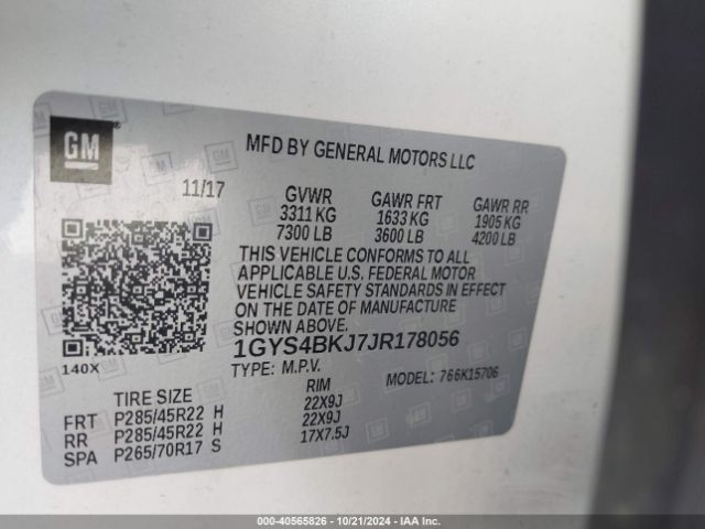 1GYS4BKJ7JR178056 Cadillac Escalade Luxury