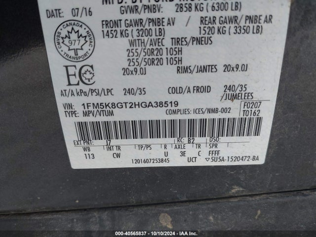 Ford EXPLORER SPORT 2017 1FM5K8GT2HGA38519 Image 9