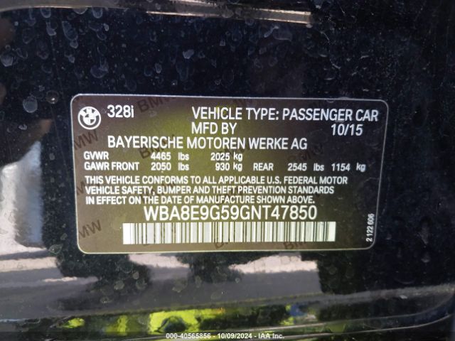 WBA8E9G59GNT47850 BMW 328I