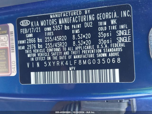 5XYRK4LF8MG035068 KIA SORENTO SX