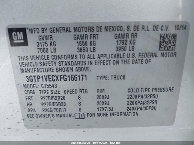 GMC Sierra 1500 Slt 2015 3GTP1VECXFG166171 Image 9