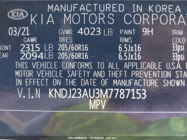 KNDJ23AU3M7787153 KIA SOUL LX