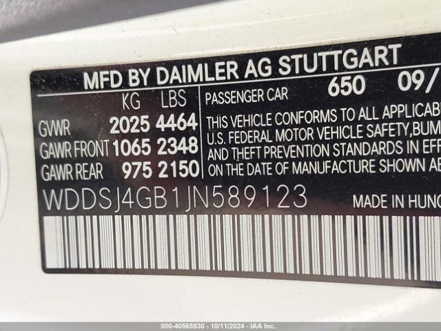 WDDSJ4GB1JN589123 Mercedes-Benz CLA 250 4MATIC