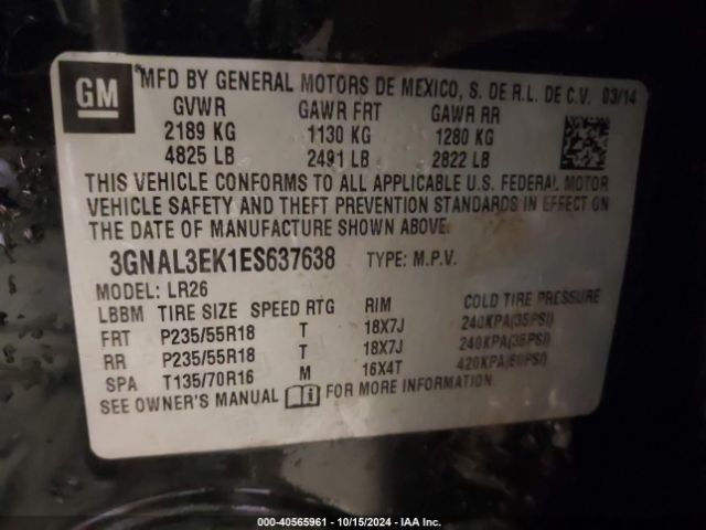 3GNAL3EK1ES637638 Chevrolet Captiva Sport Lt