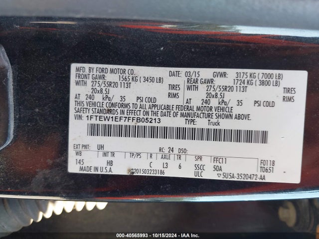 Ford F-150 Lariat 2015 1FTEW1EF7FFB05213 Image 9