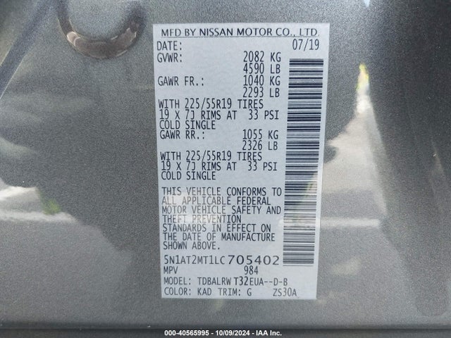 5N1AT2MT1LC705402 Nissan Rogue Sl Fwd