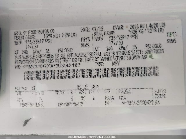 1FMCU0GXXGUA42193 Ford ESCAPE SE