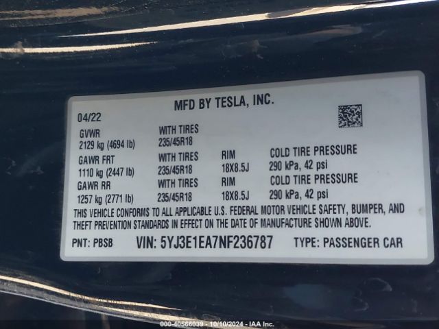 2022 TESLA MODEL 3 5YJ3E1EA7NF236787 Photo 8