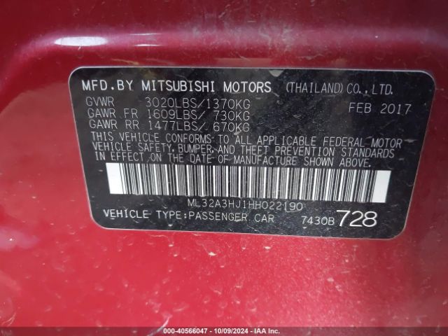 ML32A3HJ1HH022190 Mitsubishi MIRAGE ES
