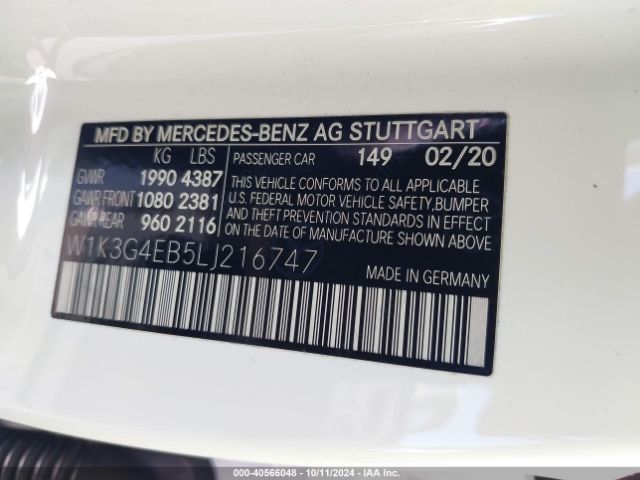 W1K3G4EB5LJ216747 Mercedes-Benz A 220