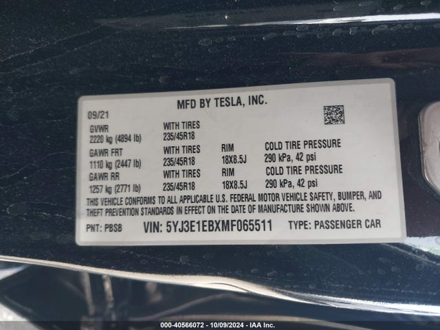 2021 TESLA MODEL 3 5YJ3E1EBXMF065511 Photo 8