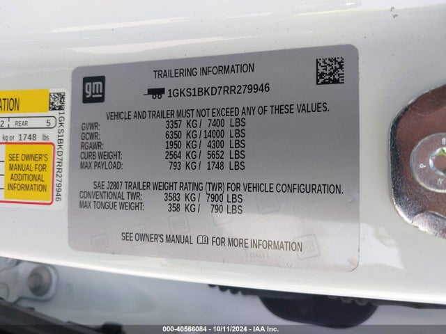 1GKS1BKD7RR279946 GMC Yukon 2wd Slt