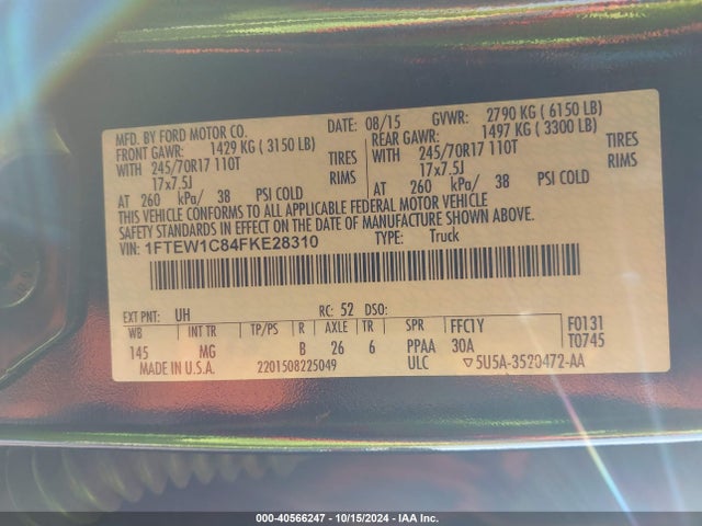 Ford F-150 Xlt 2015 1FTEW1C84FKE28310 Image 9