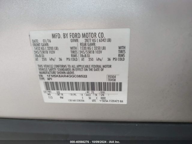 1FM5K8AR4GGC08522 Ford Utility Police Interceptor