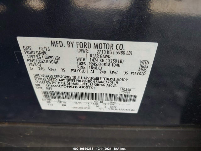 Ford EXPLORER XLT 2017 1FM5K7DH6HGB05701 Image 9