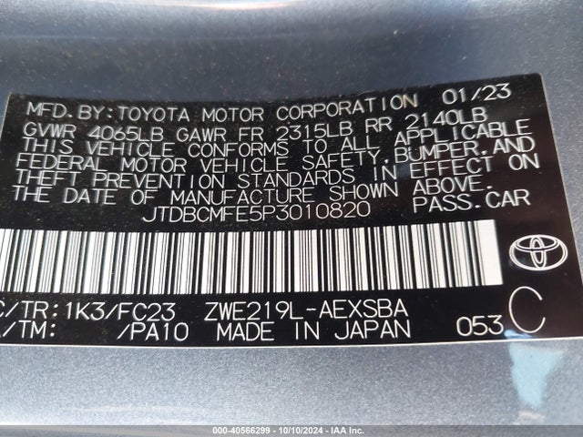 Toyota Corolla Hybrid Se 2023 JTDBCMFE5P3010820 Image 9