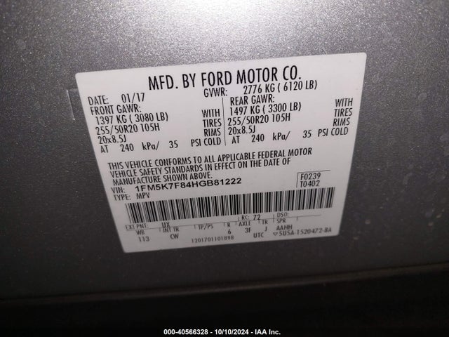 Ford Explorer Limited 2017 1FM5K7F84HGB81222 Image 9