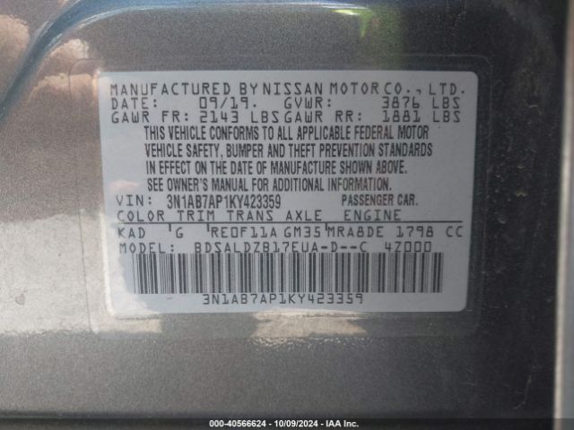 3N1AB7AP1KY423359 Nissan SENTRA SV