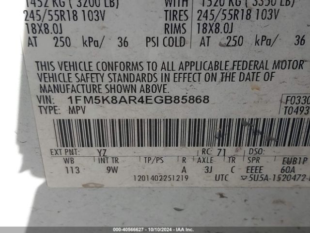 1FM5K8AR4EGB85868 Ford Utility Police Interceptor