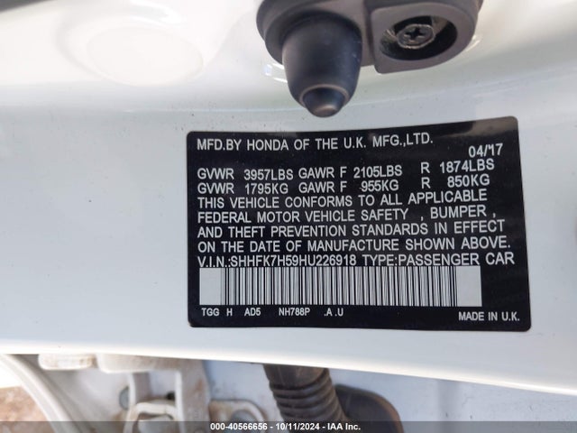 Honda CIVIC EX 2017 SHHFK7H59HU226918 Image 9