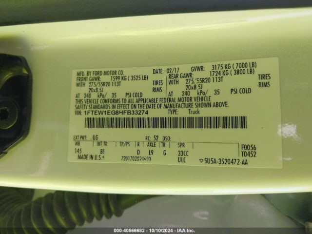 1FTEW1EG8HFB33274 Ford F-150 Platinum