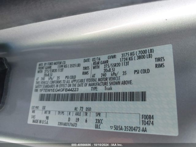 1FTEW1EG4GFB44223 Ford F-150 Platinum