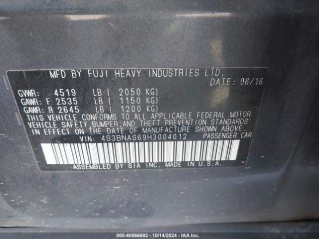 4S3BNAS69H3004012 Subaru Legacy 2.5i Sport