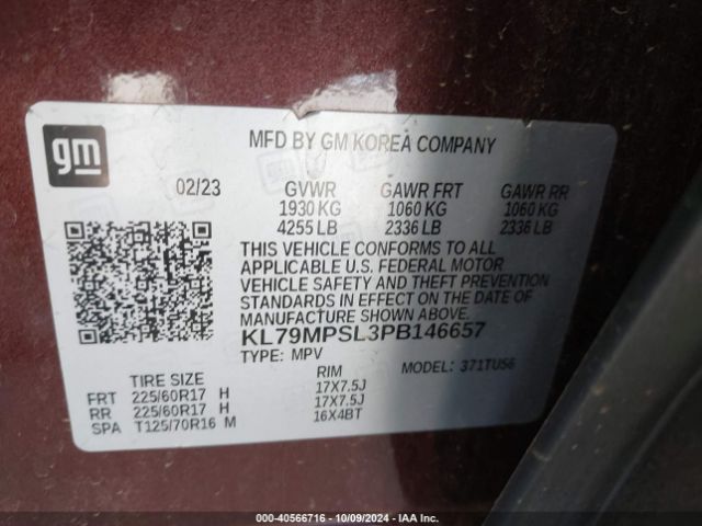 KL79MPSL3PB146657 Chevrolet Trailblazer Fwd Lt