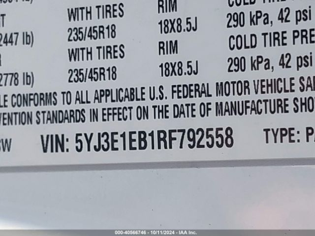 5YJ3E1EB1RF792558 Tesla Model 3 Long Range Dual Motor All-wheel Drive