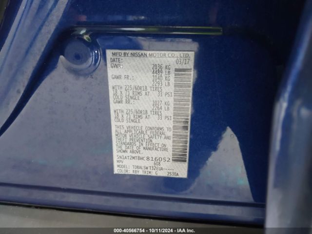 5N1AT2MT8HC816052 Nissan Rogue Sl