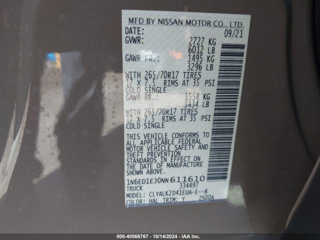 Nissan Frontier Pro-x 4x2 2022 1N6ED1EJ0NN611610 Image 9