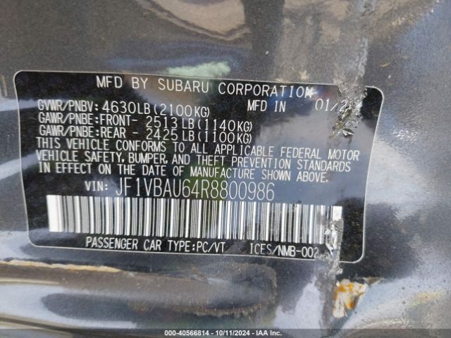 JF1VBAU64R8800986 Subaru WRX GT